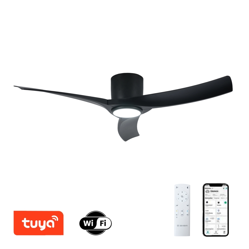 ZEVENTI - LED-dimmbarer Deckenventilator ORBITO LED/24W/230V 3000/4000/6000K Wi-Fi Tuya schwarz + Fernbedienung