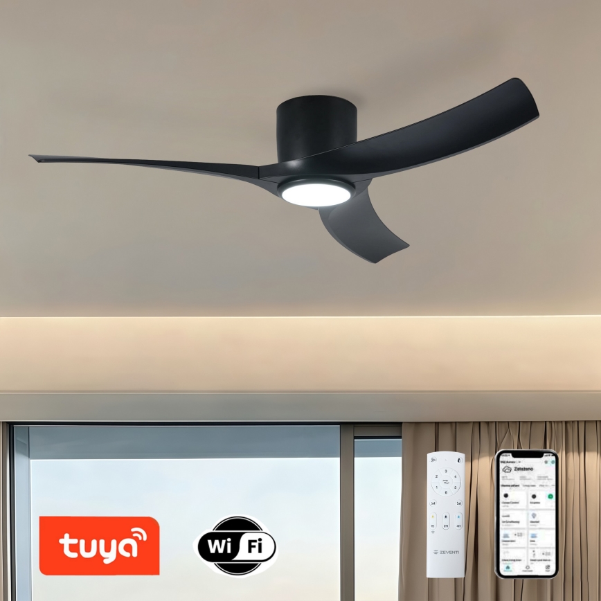 ZEVENTI - LED-dimmbarer Deckenventilator ORBITO LED/24W/230V 3000/4000/6000K Wi-Fi Tuya schwarz + Fernbedienung