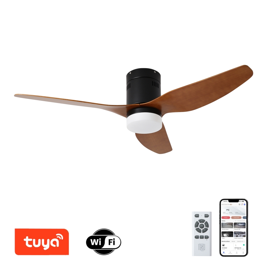 ZEVENTI - Dimmbarer LED-Deckenventilator PADUA LED/18W/230V 3000-6000K Wi-Fi Tuya schwarz/braun + Fernbedienung
