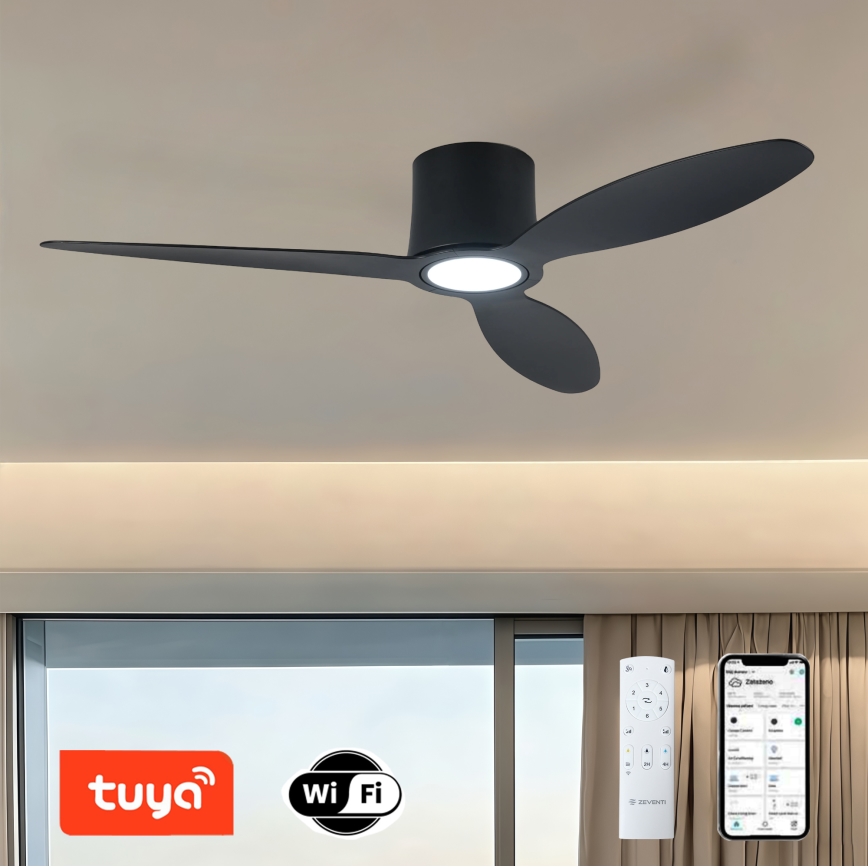 ZEVENTI - LED-dimmbarer Deckenventilator VENTORA LED/24W/230V 3000/4000/6000K Wi-Fi Tuya schwarz + Fernbedienung