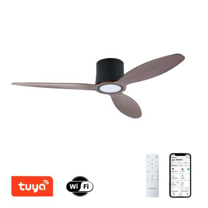 ZEVENTI - LED-dimmbarer Deckenventilator VENTORA LED/24W/230V 3000/4000/6000K Wi-Fi Tuya schwarz/Nussbaum + Fernbedienung