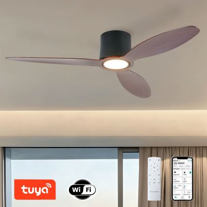 ZEVENTI - LED-dimmbarer Deckenventilator VENTORA LED/24W/230V 3000/4000/6000K Wi-Fi Tuya schwarz/Nussbaum + Fernbedienung