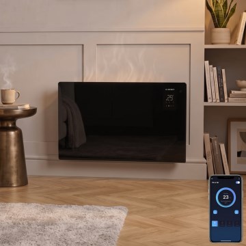 ZEVENTI - Smart wandmontierter elektrischer Direktheizer/Konvektor mit LCD-Display 1000/2000W/230V Wi-Fi schwarz
