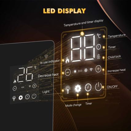 ZEVENTI - Smart wandmontierter elektrischer Direktheizer/Konvektor mit LCD-Display 1000/2000W/230V Wi-Fi schwarz