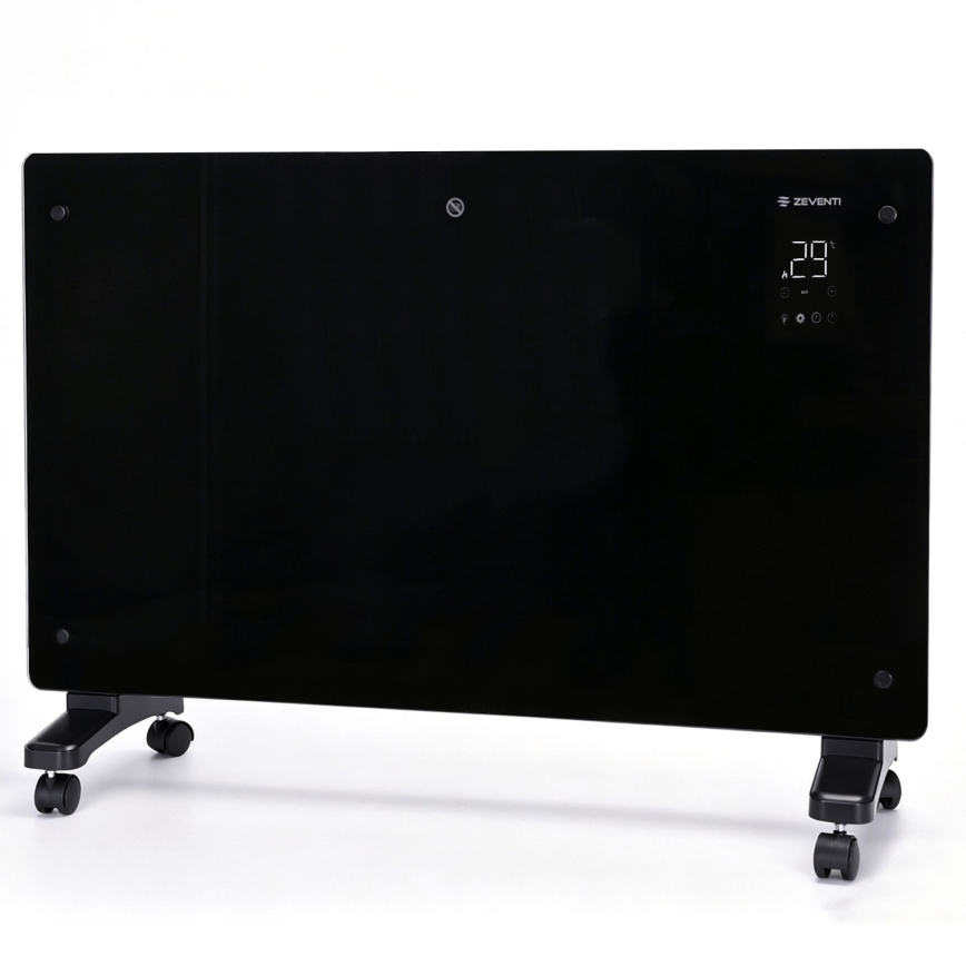 ZEVENTI - Smart wandmontierter elektrischer Direktheizer/Konvektor mit LCD-Display 1000/2000W/230V Wi-Fi schwarz