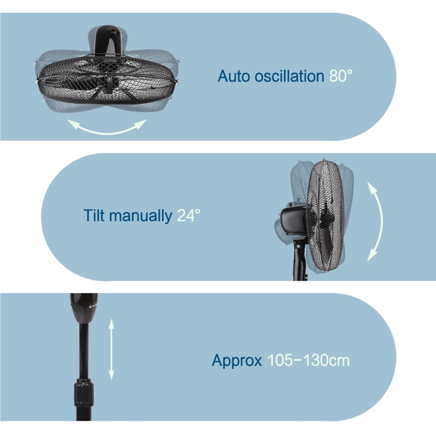 ZEVENTI - Standventilator FLOW 40W/230V 120 cm schwarz