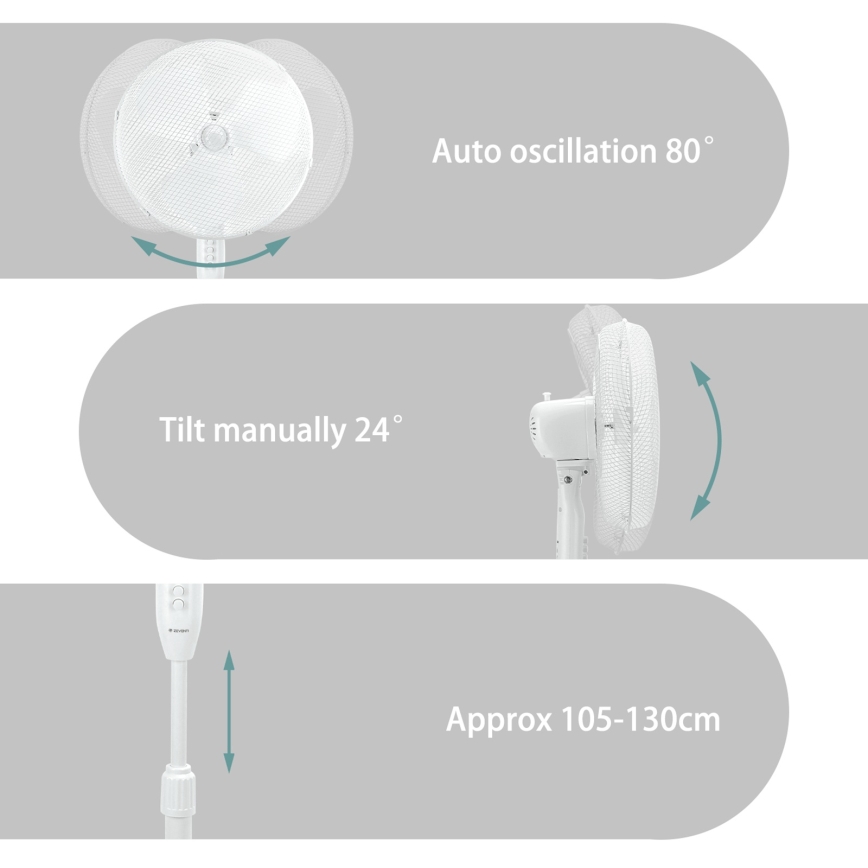 ZEVENTI - Standventilator FLOW 40W/230V weiß