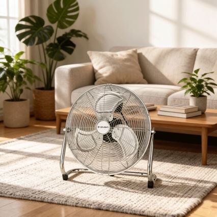 ZEVENTI - Standventilator FLOW 100 W/230 V, Ø 54 cm, hochglanzverchromt