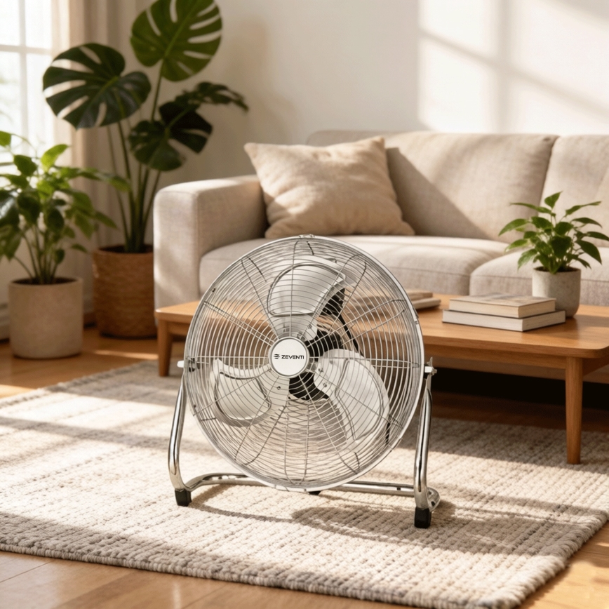 ZEVENTI - Standventilator FLOW 100 W/230 V, Ø 54 cm, hochglanzverchromt