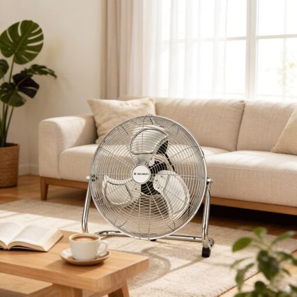 ZEVENTI - Standventilator FLOW 100 W/230 V, Ø 54 cm, hochglanzverchromt