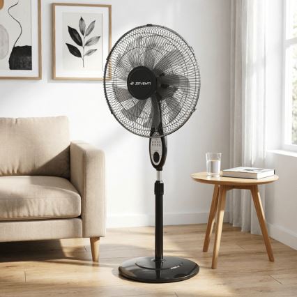 ZEVENTI - Standventilator FLOW 55W/230V 130 cm schwarz + Fernbedienung