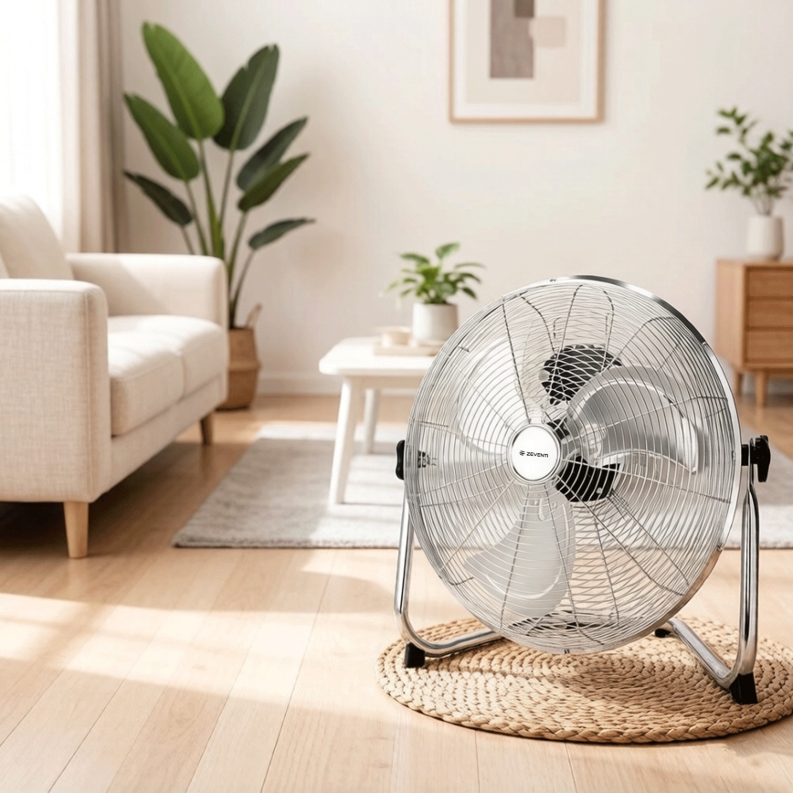 ZEVENTI - Standventilator FLOW 60W/230V 44,5 cm Hochglanz-Chrom