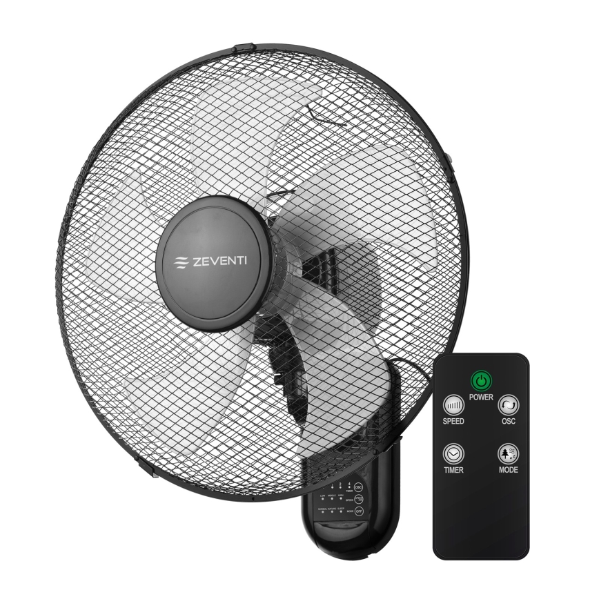 ZEVENTI - Wandventilator FANNY 45W/230V Ø 41 cm schwarz + Fernbedienung