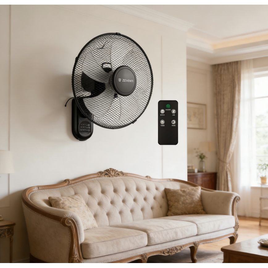 ZEVENTI - Wandventilator FANNY 45W/230V Ø 41 cm schwarz + Fernbedienung