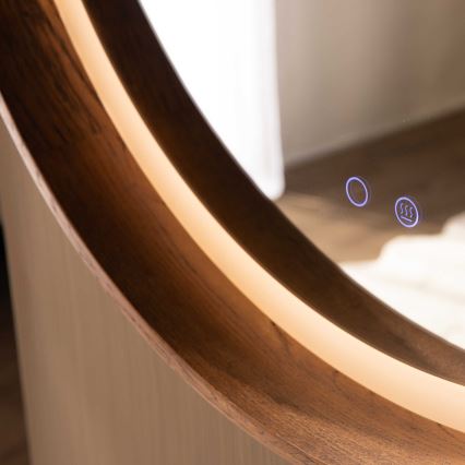 Zuma Line - LED-beheizter Badezimmerspiegel mit LED-Hintergrundbeleuchtung/36W/230V 3000/4000/6000K Ø 80 cm IP44 Eiche