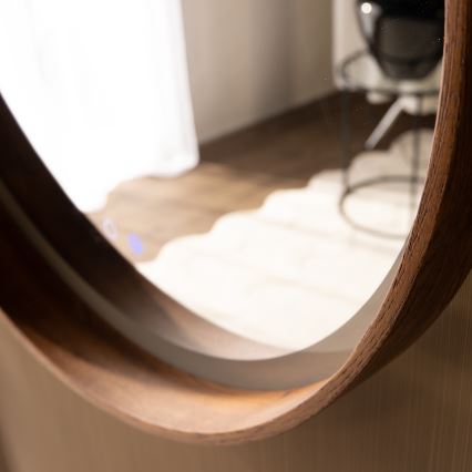 Zuma Line - LED-beheizter Badezimmerspiegel mit LED-Hintergrundbeleuchtung/36W/230V 3000/4000/6000K Ø 80 cm IP44 Eiche