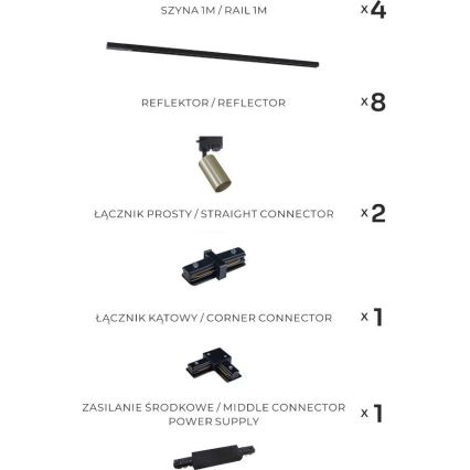 Zuma Line - Spot für Schienensystem, 8x GU10/35W/230V, schwarz/gold