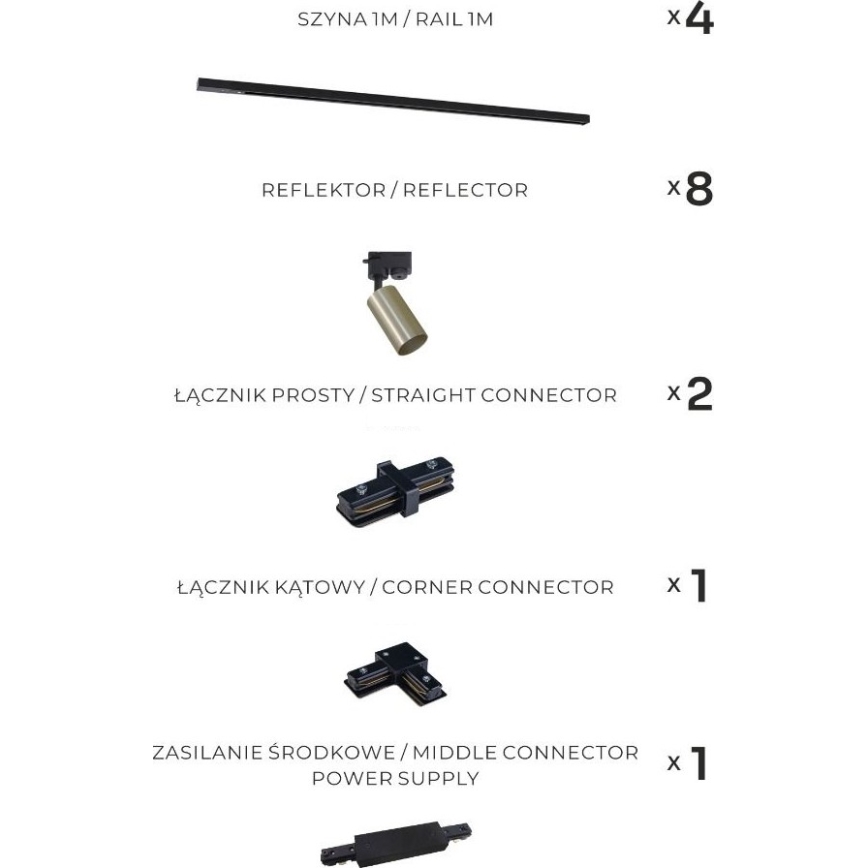 Zuma Line - Spot für Schienensystem, 8x GU10/35W/230V, schwarz/gold