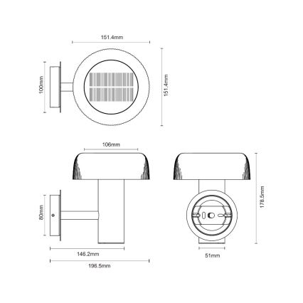 Zuma Line - LED-Solarwandleuchte LED/2,5W/2000 mAh IP44 schwarz