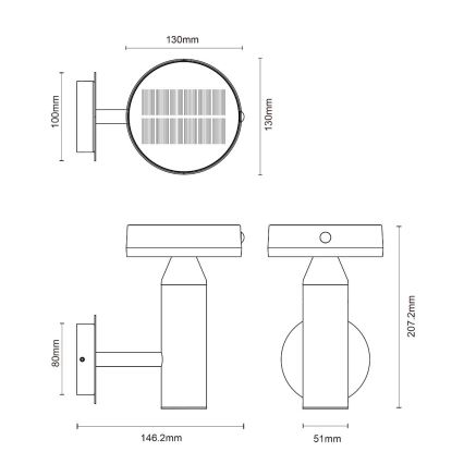 Zuma Line - LED-Solarwandleuchte mit Bewegungs- und Dämmerungssensor LED/4,5W/2000 mAh IP44 schwarz