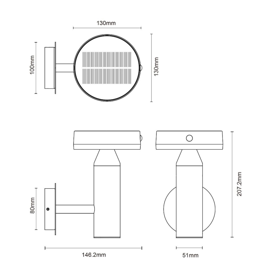 Zuma Line - LED-Solarwandleuchte mit Bewegungs- und Dämmerungssensor LED/4,5W/2000 mAh IP44 schwarz