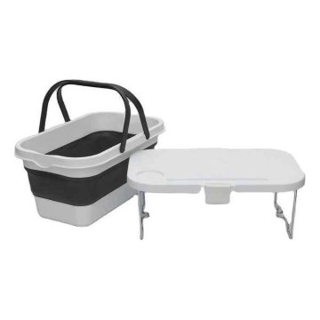 Zusammenklappbarer Camping-Picknickkorb mit Deckel 2-in-1 weiß/grau
