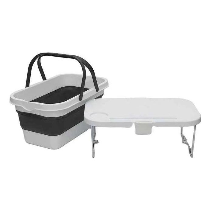Zusammenklappbarer Camping-Picknickkorb mit Deckel 2-in-1 weiß/grau